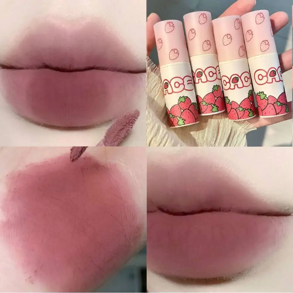 

Velvet Matte Lipstick Makeup Lovely Strawberry Lip Gloss Red Mud Tint Smooth Clay Lip Lip Waterproof Long-lasting Pigment N5Z9