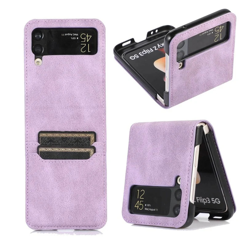

Leather Case for Samsung Galaxy Z Flip 3 Dual Card Pocket Phone Case Solid Color Skinfeeling PU Phone Anti-fall Protective Cover