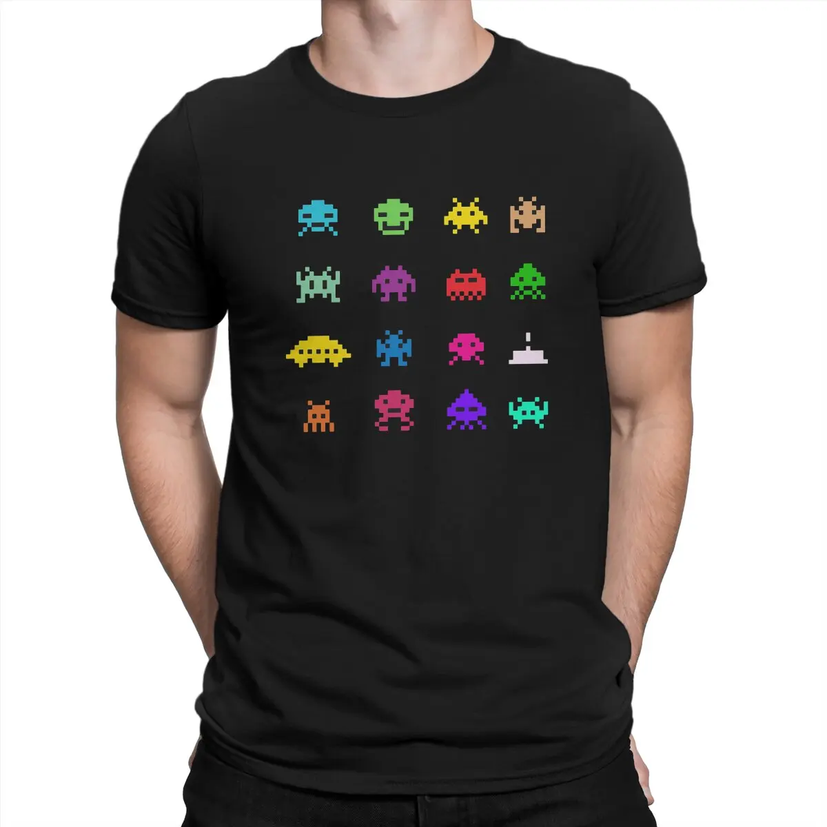 

Space Invaders Shooting Video Game Retro Colorful T Shirt Goth Men Tees Summer Clothing Harajuku O-Neck TShirt