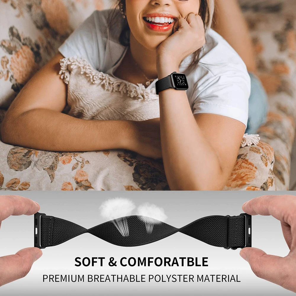 Scrunchie Strap for Apple watch band 44mm 41mm 45mm 40mm 38mm 42mm Elastic Nylon solo Loop bracelet iWatch serie 7 6 watchband