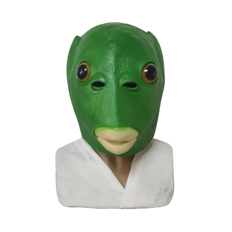 

Halloween Mask Ball Cosplay Latex Green Fish Head Mask Full Face Animal prop Animal Head Set Funny Mask Cosplay
