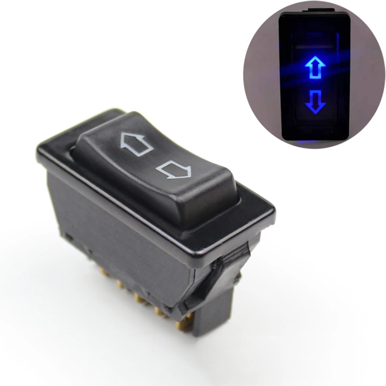 

1pc Plastic Car Power Window Switch Universal Direct Current 12V 20A Auto Car Power Window Switch 5 Pins(Blue)