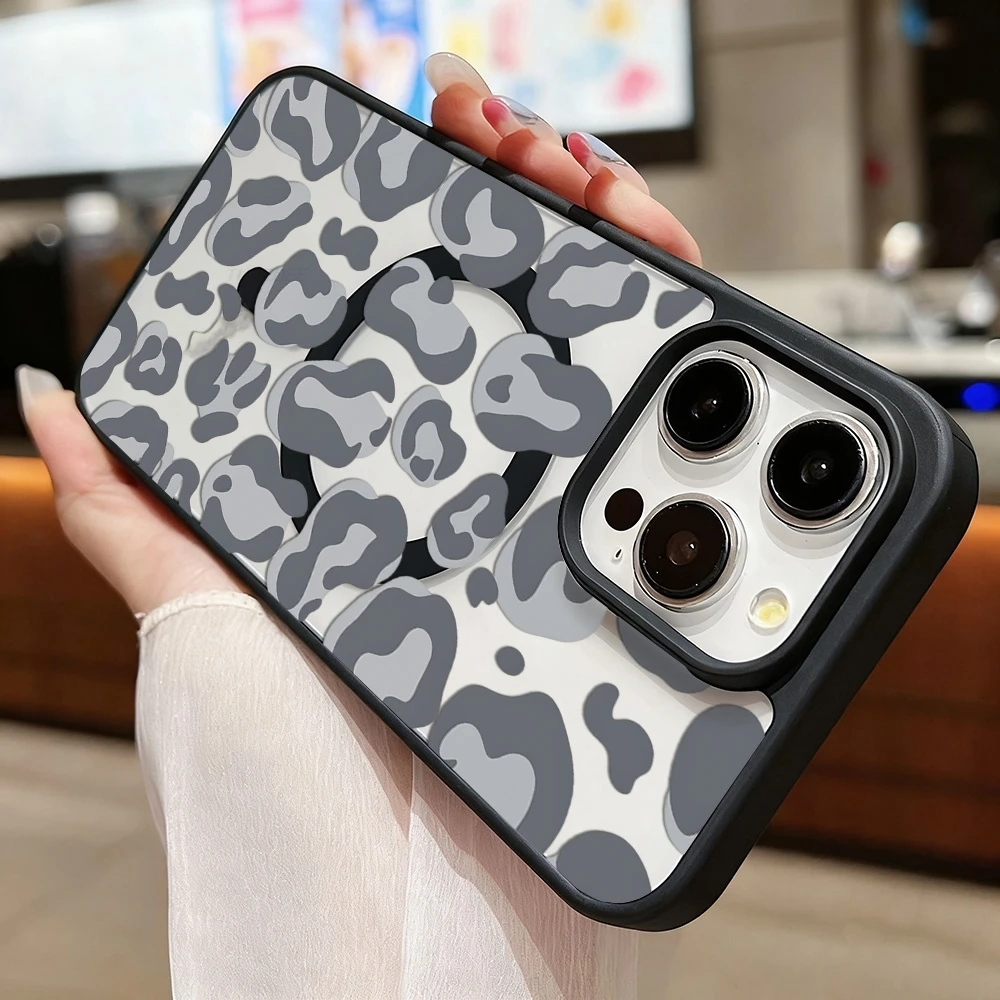 Фото Черный чехол с леопардовым принтом для iPhone 13, чехол для iPhone 17, 15, 11, 14, 12, 16 Pro Max Air Clear, чехол для беспроводной зарядки Magsafe №5