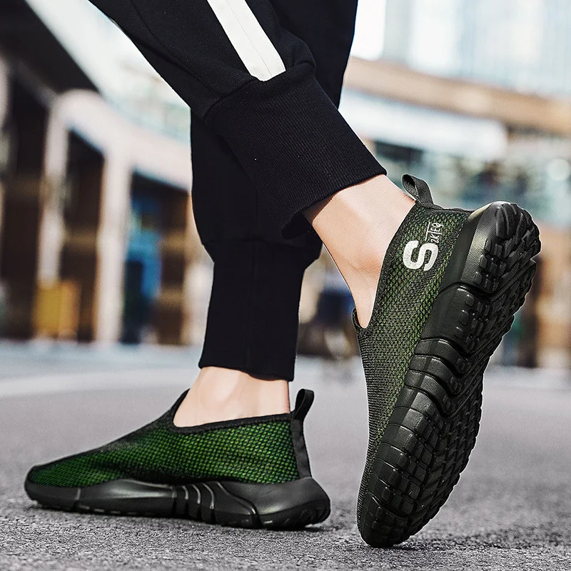 Summer Hot Cheap Blue Men's Sock Sneakers Mesh Breathable Running Shoes for Man Light Slip-on Athletic Shoes Men Big Size 46