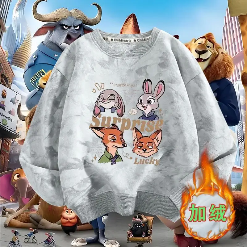 Фото Весенняя детская одежда для мальчиков и девочек, толстовка с принтом Disney Zootopia 2, Джуди Хоппс, Ник Вайлд, топ, детский пуловер с героями мультфильмов №4