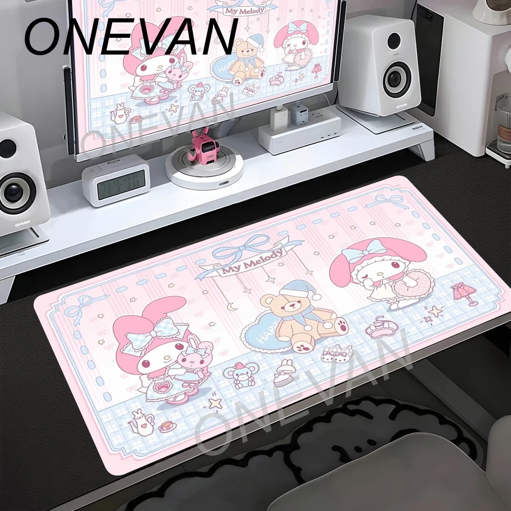 Фото Розовый коврик для мыши My Melody в стиле аниме, милый мультяшный большой коврик для мыши, аксессуары для ПК, настольный коврик, игровой коврик 90x40 см №5