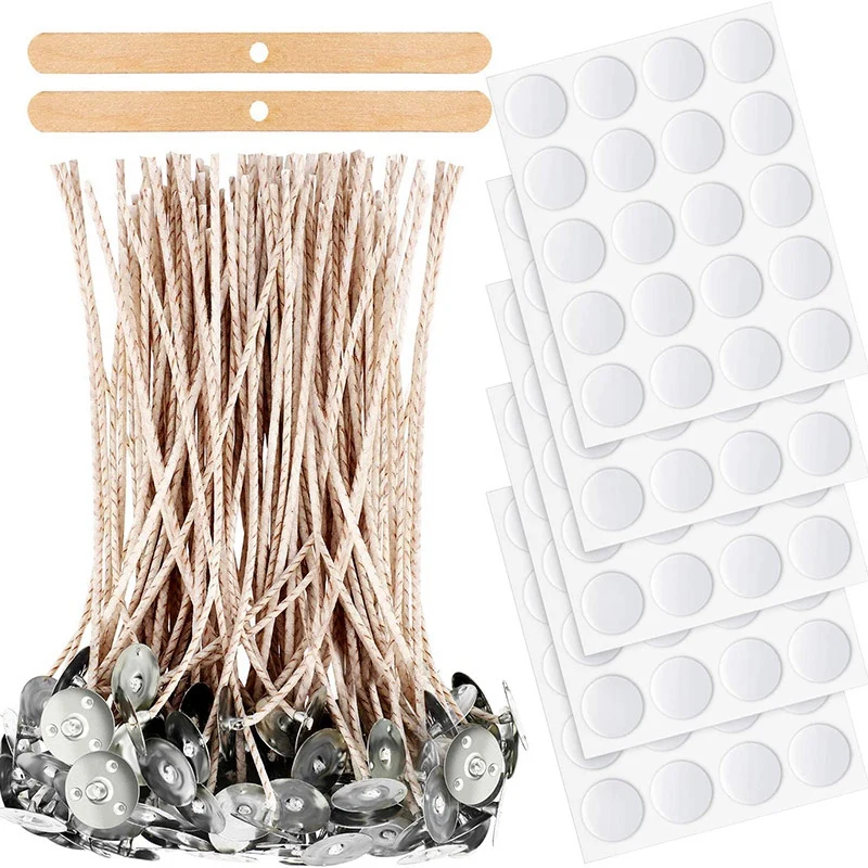 

100 Pieces 6 Inch Soy Wax Candle Wicks With Base, 100 Pieces Double Sided Candle Wick For DIY Candle Making Supplies