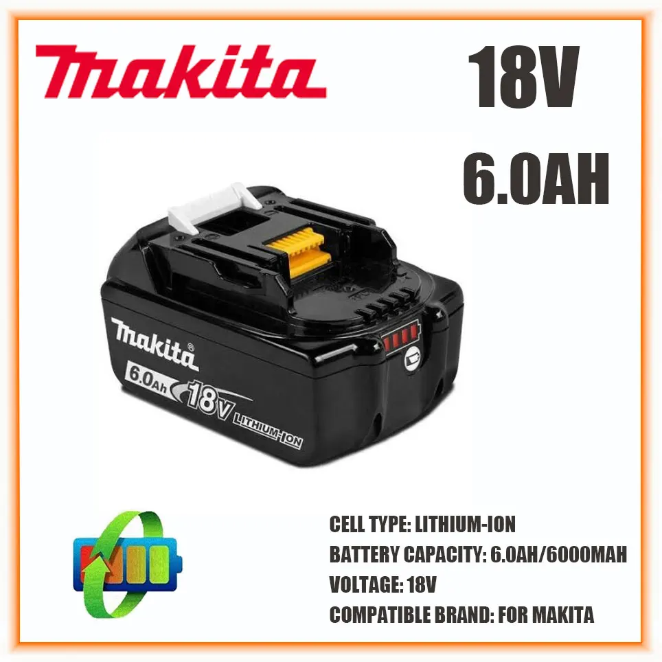 

Makita оригинальный 18V 6000MAH 6.0AH перезаряжаемый Электроинструмент аккумулятор светодиодный Литий-ионная Замена LXT BL1860B BL1860 BL1850