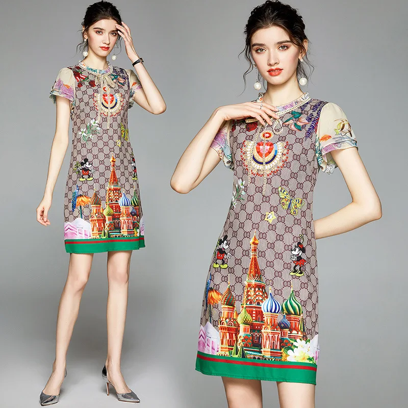 

Court style print short sleeves vestidos verano 2022 mujer summer dress women robes