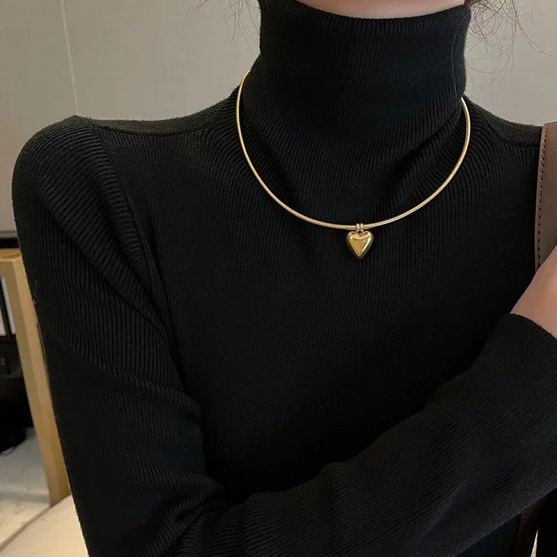 

Модное женское ожерелье в форме сердца на свитер, Осеннее Золотое ювелирное изделие