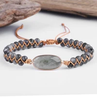classic natural facet stone shape charm macrame bracelet women men handmade adjustable braided bangles jewelry friendship gift