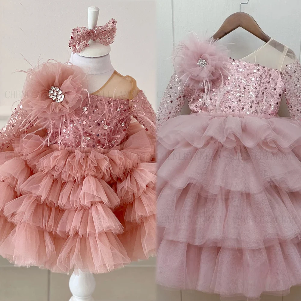 

Puffy Glitter Princess Dress Layers Girl Party Dresses Flower Girl Dresses 2023 Cute A-Line Baby Girl Dress First Communion
