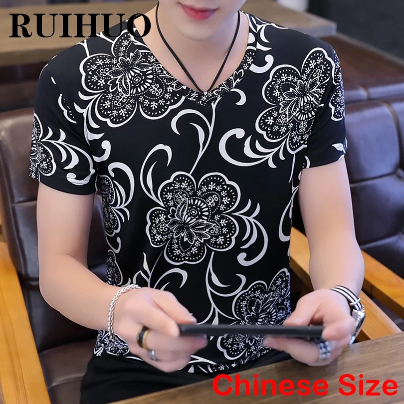 

RUIHUO Print T Shirt For Men Clothes Chinese Size 3XL Streetwear Mens T-Shirts Harajuku Tops 2022 Spring New Arrivals