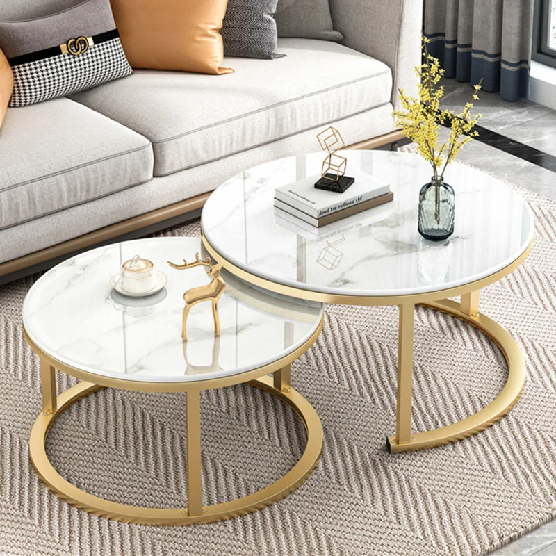 

Round Imitation Marble Luxury Coffee Tables Nordic Living Room Tea Table Kitchen Furniture Modern Combo Cafe Library Furniture
