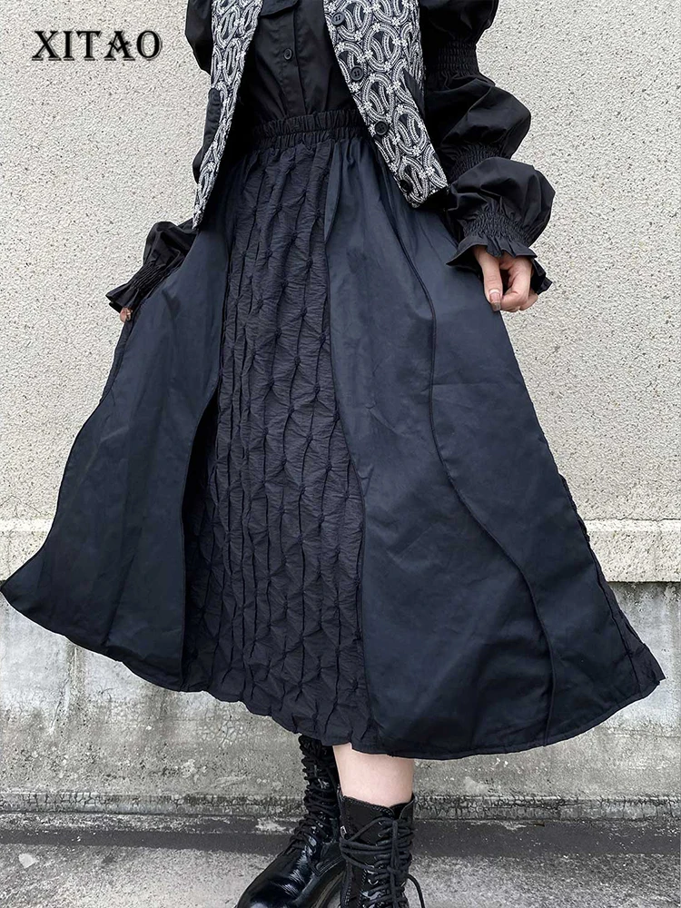 

XITAO Solid Color Fold Skirt Patchwork Elegant Fashion A-line Simplicity Show Thinness 2023 Spring New All-match SMH1623