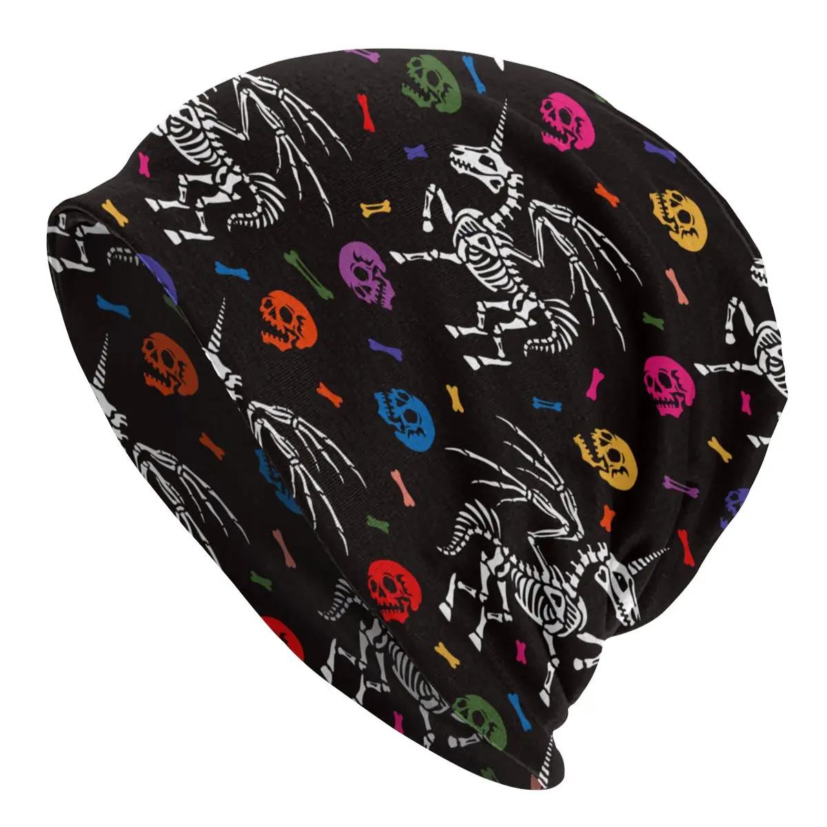 

Multicolored Human Skulls Bones Unicorn With Wings Men's Beanies for Women Outdoor Bonnet Hats Unisex Knitted Hat Hip Hop Cap