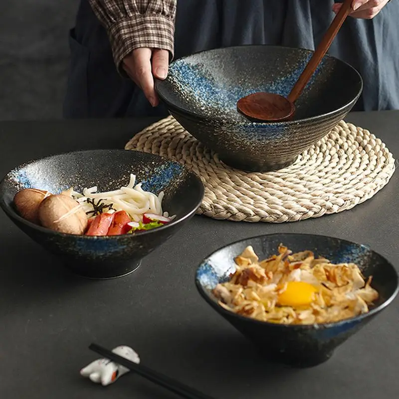 

Bowl Ramen Bowls Japanese Noodle Serving Udon Cereal Soup Ceramic Chopsticks With Miso Spoons Soba Pho Deep Porcelain Asian 35Oz