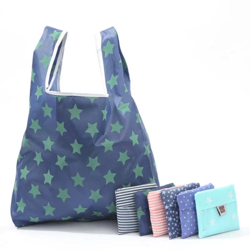 

BIG Eco-Friendly Shopping bag foldable polyester bag environmmental grocery bags folding Pocket Tote Portable Shoulder Handbag