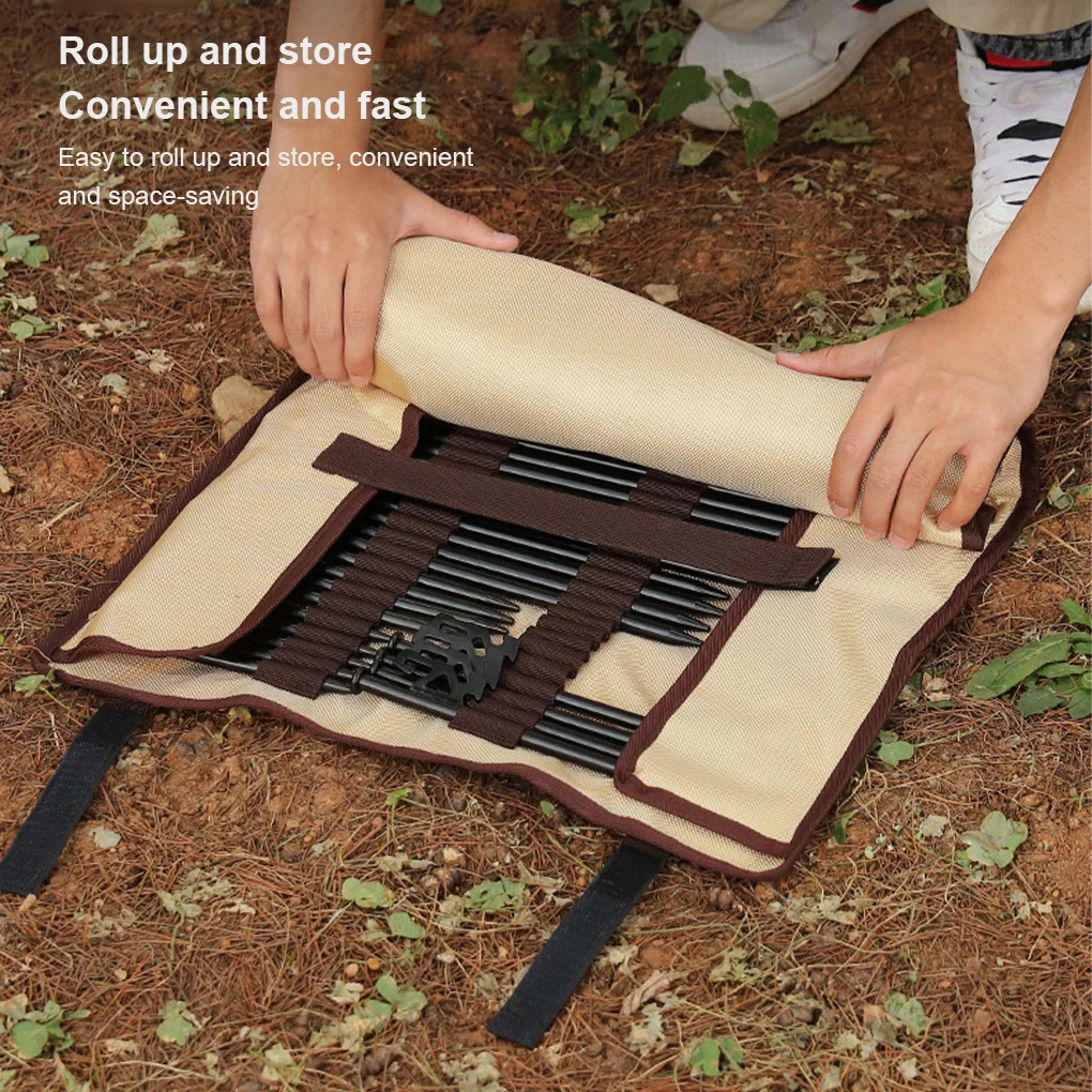 Tent Nail Bag Hiking Backpacking Stakes Rope Storage Pouch Portable Roll Up Reusable Pegs Organizer Equipment Red