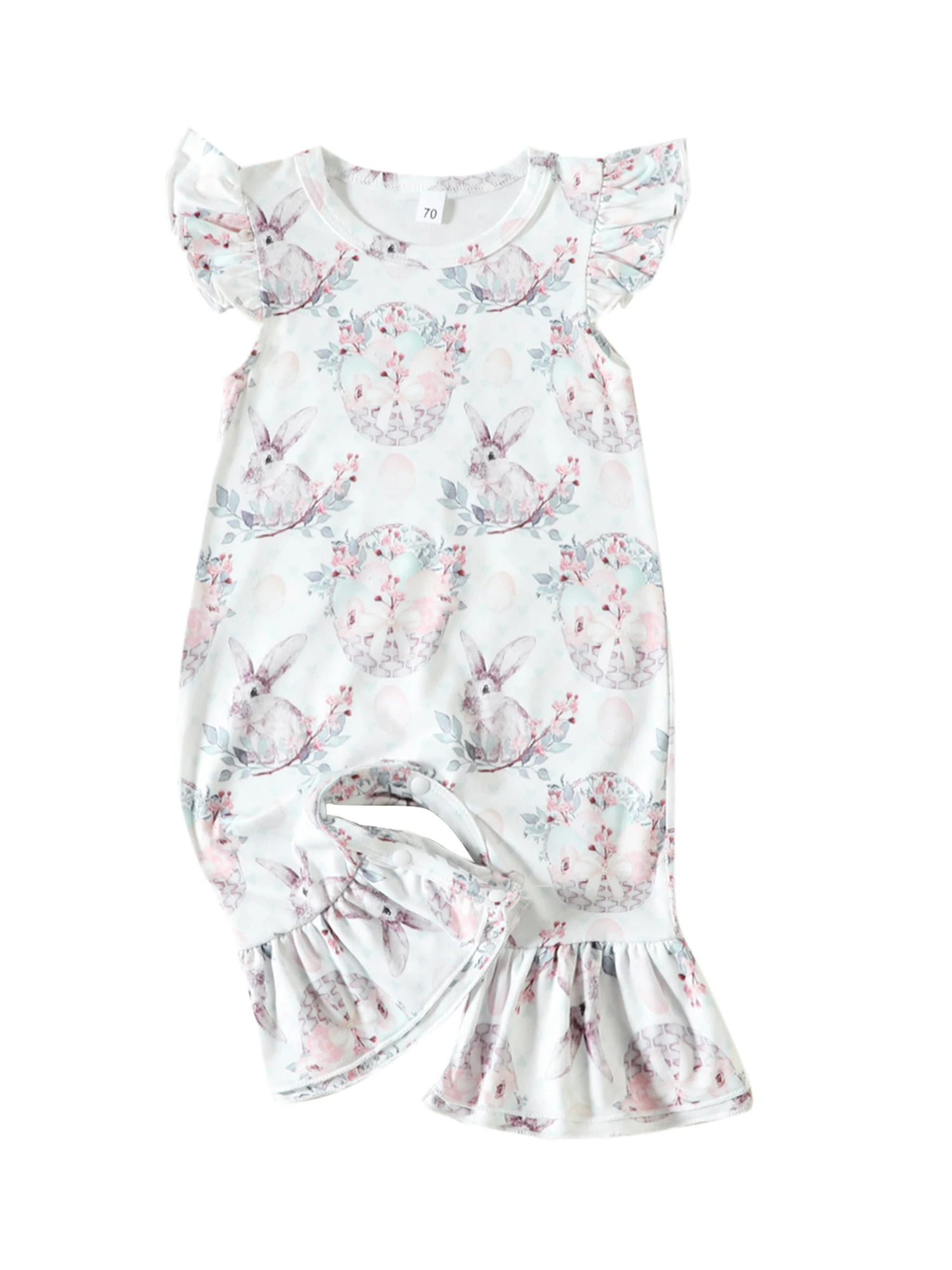 

Летние повседневные Комбинезоны для маленьких девочек, расклешенные брюки с круглым вырезом и принтом кролика