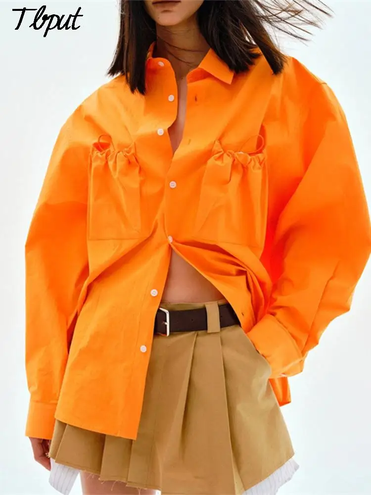 

Women's Oversize Cotton Shirt Solid Long Sleeve Basic Blouses With Pocket 2022 Turndown Collar Button-down Female Casual Shirts