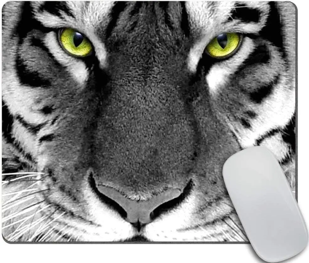 

White Tiger with Green Eyes Watching You Mouse Pad Cute Mouse Pad Washable Non-Slip Rubber Mice Pads 9.5x7.9 Inch for Laptop