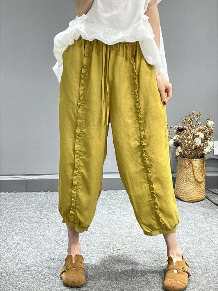 

Pants Women Summer White New Agaric Edge Vintage Haren Pants Literature Solid Color Loose Cotton Linen Pants Sweatpants Women