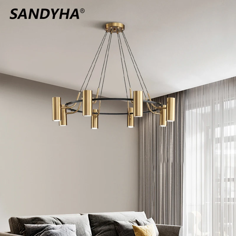 

SANDYHA Modern Copper Ring Spotlight Pendant Light Led Lamp for Living Room Chandelier Lustre Salon Design Luxe Lampara De Techo