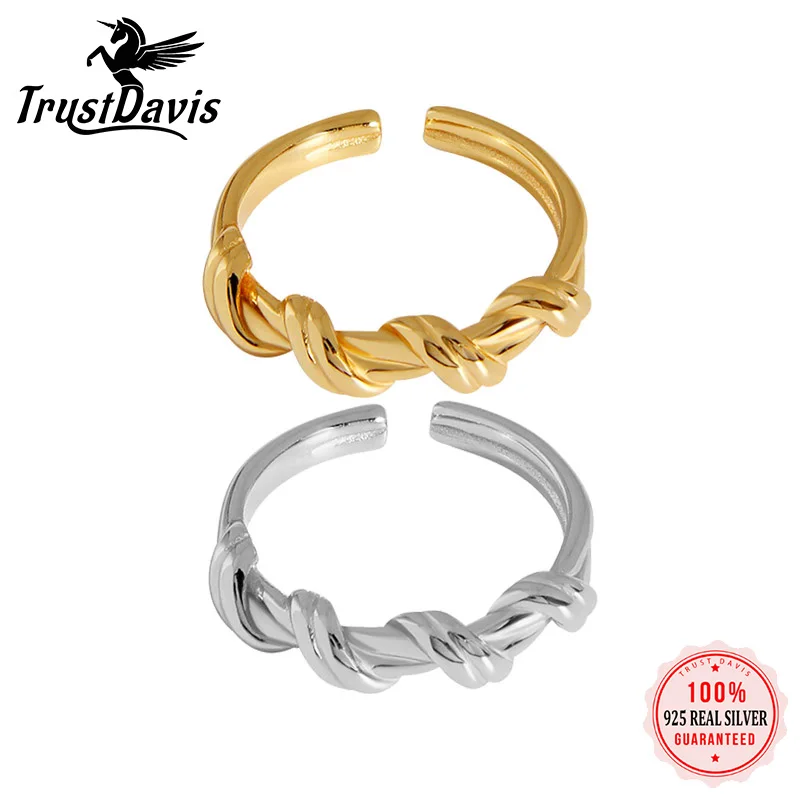 

TrustDavis 2022 новые S925 Стерлинговое Серебро Открытые Кольца женские модные регулируемые нестандартной текстуры в форме узла Открытые Кольца ...