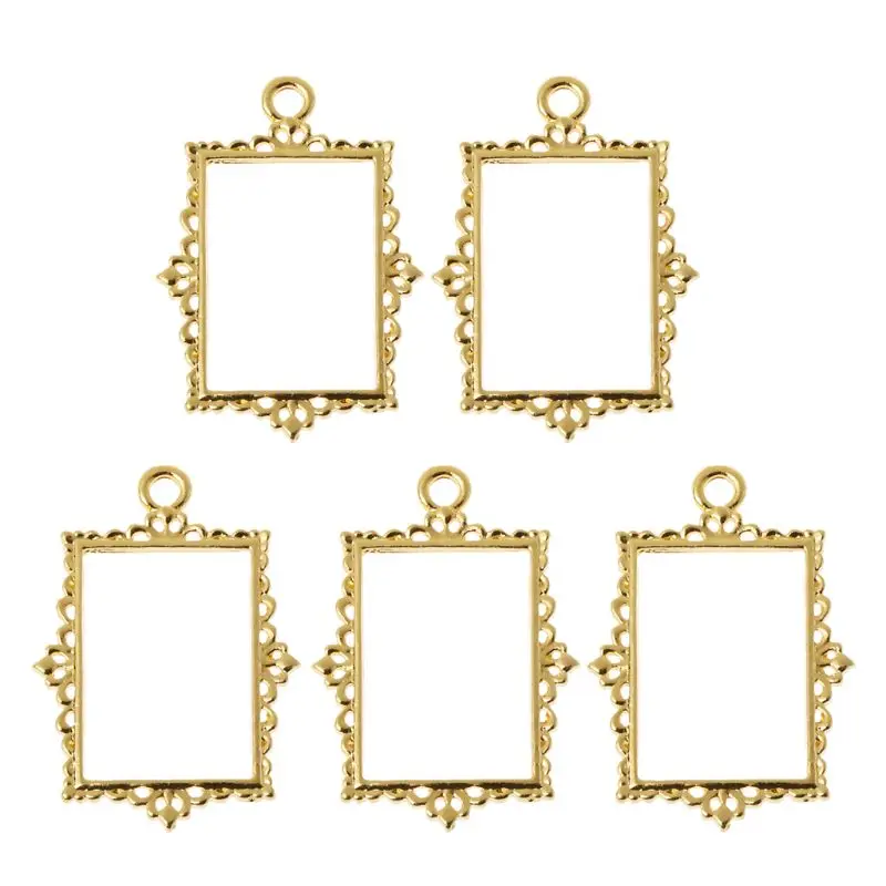 

5 Pieces/Set Open Bezel Setting Retro Hollow Album Frames Pendant with Loop UV Resin for DIY Arts Crafts Jewelry Making