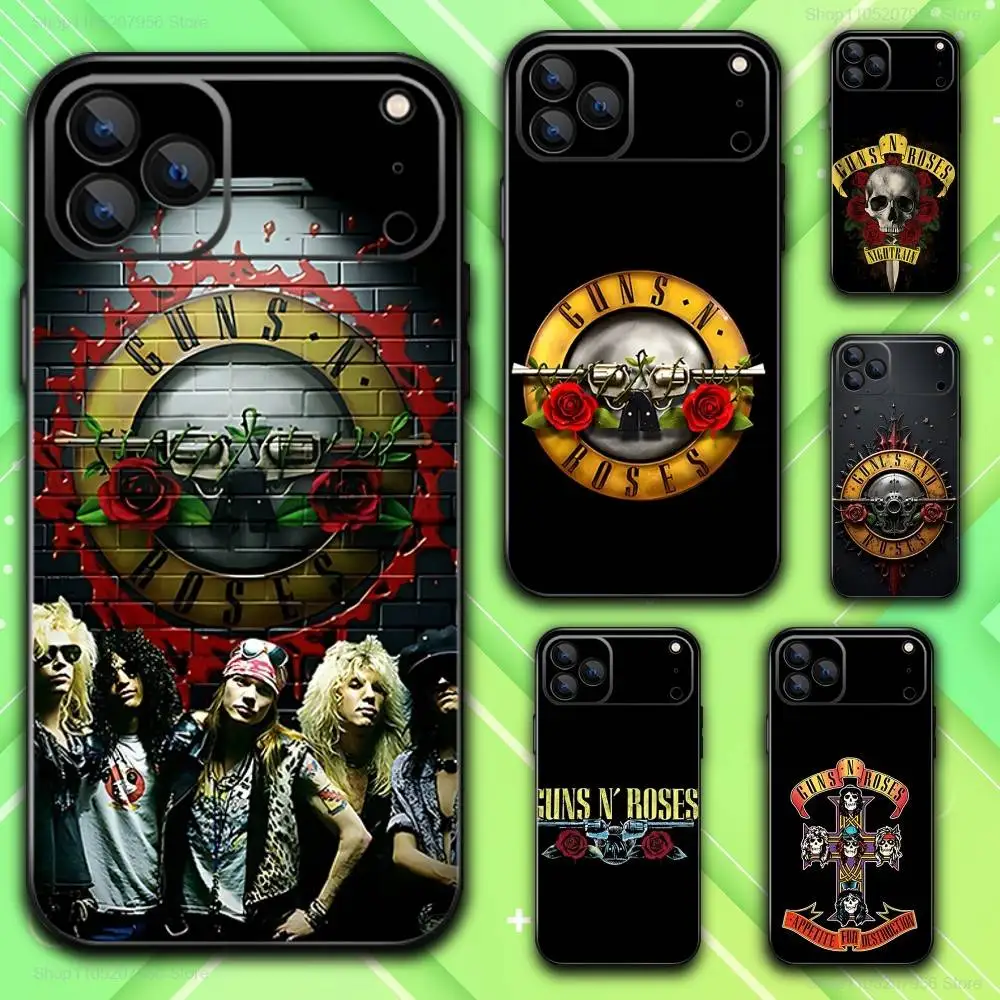 Фото G-Guns N Cool Roses для iPhone 11,12,13,14,15,16,17, Plus,E,Air,Pro,Max,Mini Черный мягкий чехол для телефона №1