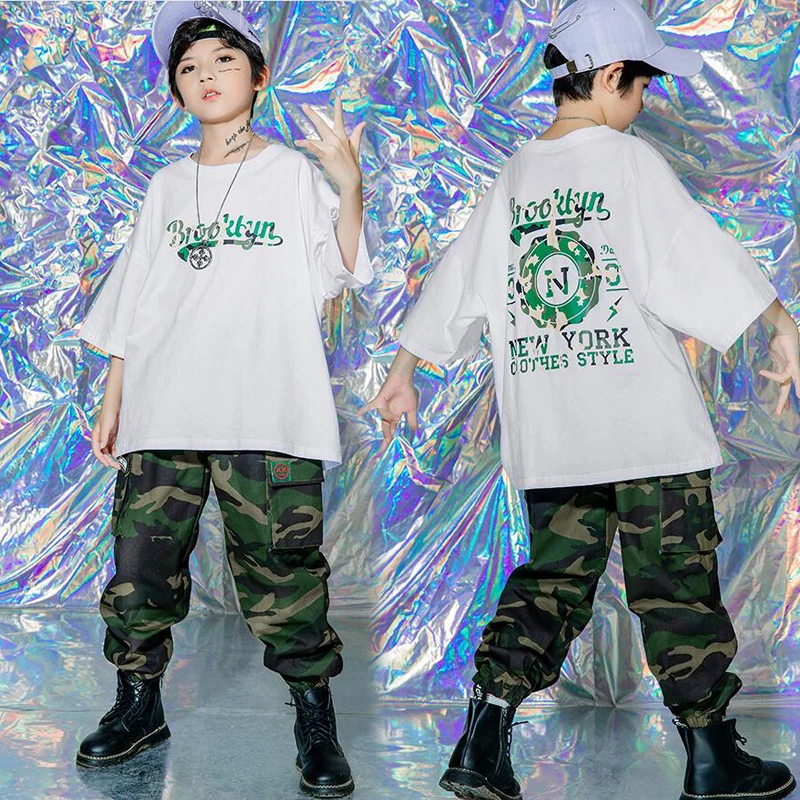 Kids Cool Hip Hop Clothing Oversize Tshirt Camo Pants Streetwear For Girls Boys Jazz Dance Costume Stage Wear Clothes images - 6