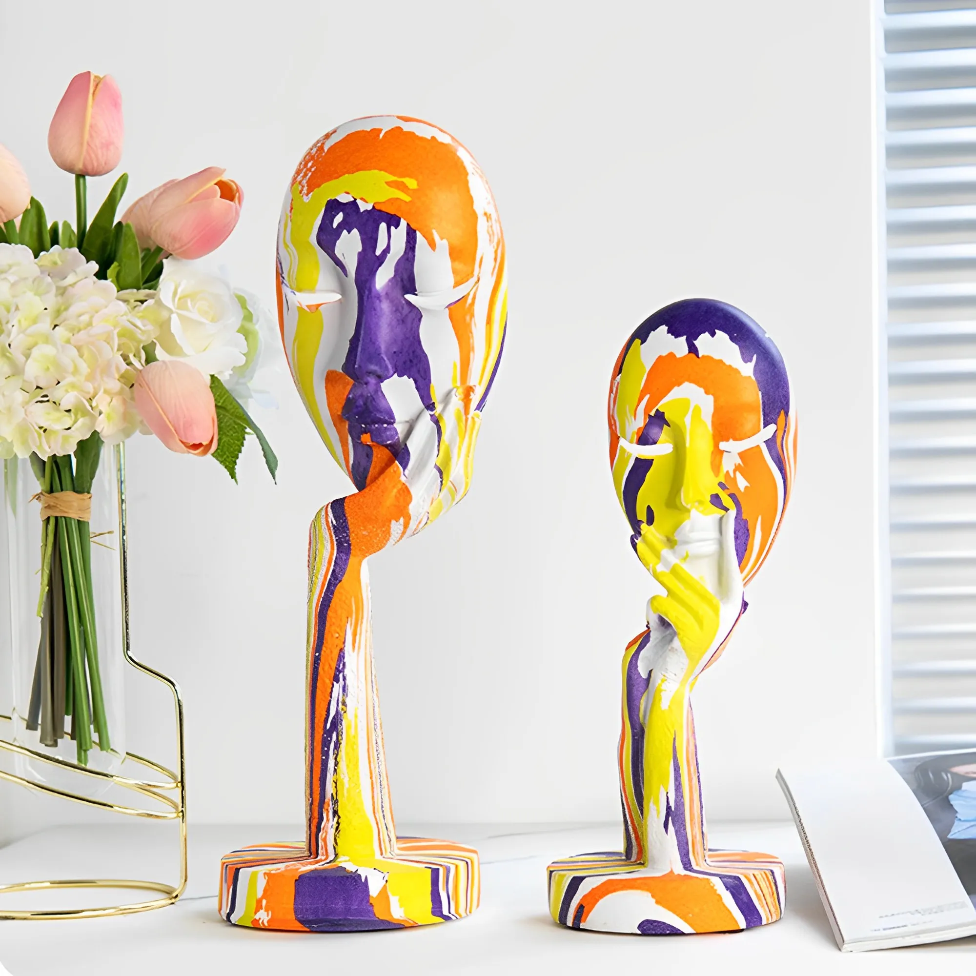 

Nordic Statue Abstract Desktop Colorful Graffiti Sculpture Living Room Figurines Face Character Crafts Interior Home Decoration