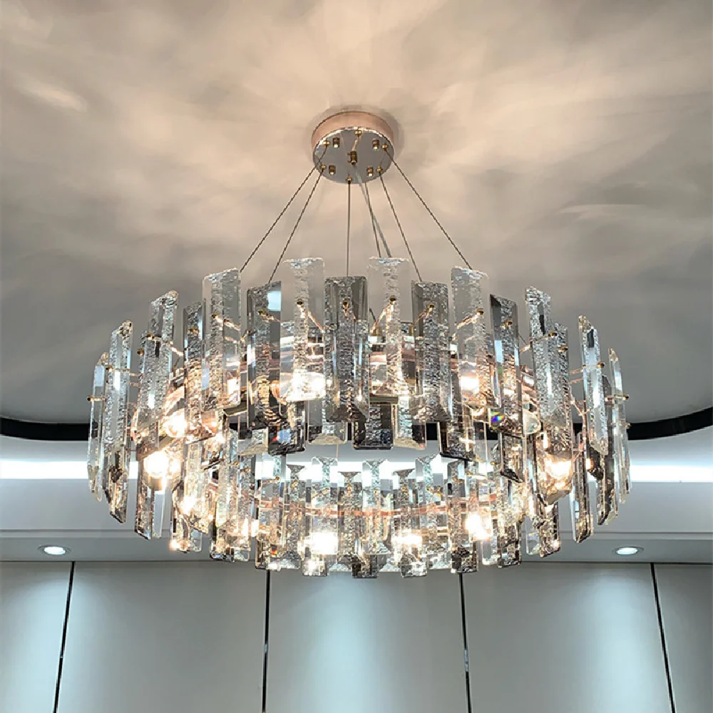 

Modern Foyer Round Gold Metal E14 Led Pendant Lights Luxury Art Deco K9 Crystals Pendant Lamp Adjustable Hanging Lamp Fixtures
