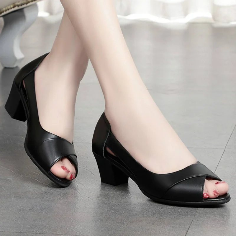 

Women Sandals 2022 Heels Sandals Summer Shoes For Women Peep Toe Luxury Sandalias Mujer Slip On Medium Heel Shoes Female
