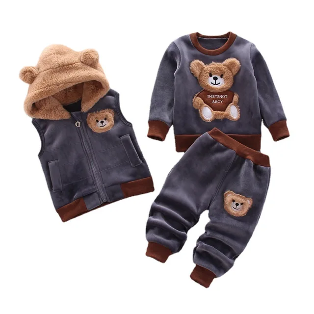 Children Hooded Outerwear Tops Pants 3PCS Baby Boys Girls Clothing Sets Tricken Fleece Outfits Kids Toddler Warm Costume Suits 1
