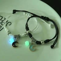 2pcsset fashion luminous star moon couple bracelet for woman men charm cat weave rope adjustable matching bracelets love gifts