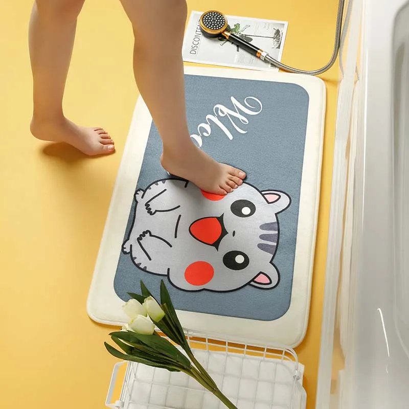 

Мультяшный абсорбирующий коврик для ванной, Быстросохнущий коврик для ванной, нескользящий коврик для входной двери, кухонные напольные коврики, коврик для туалета, домашний декор