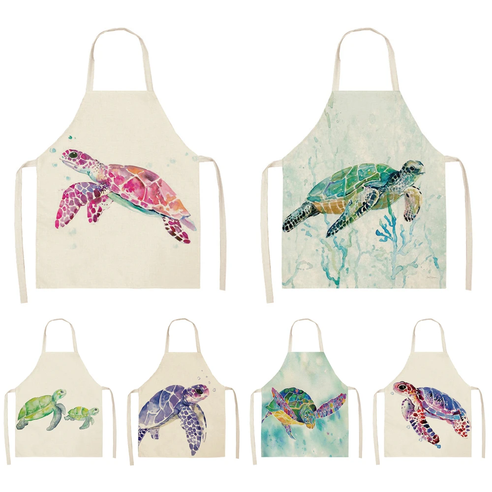 

Фартуки для женщин и мужчин, разноцветные кухонные принадлежности с принтом черепахи, регулируемый Фартук для шеф-повара, барбекю, для приг...