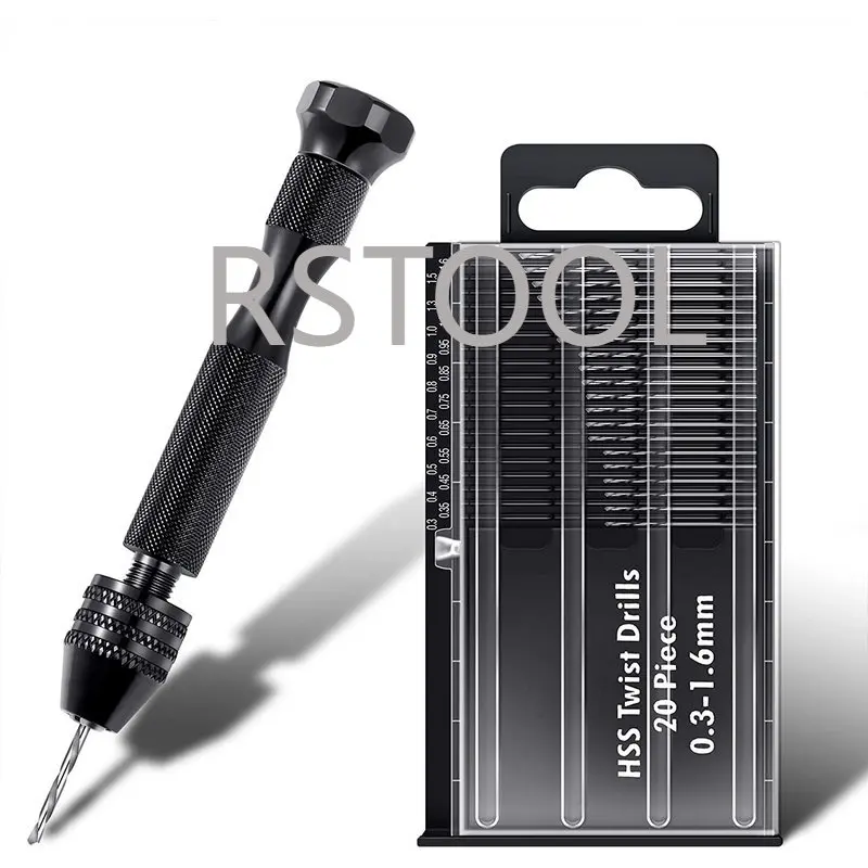 21 Pieces Pin Vise Hand Drill Set and 20 Pieces Mini Twist Drill Bits 0.3-1.6 mm for DIY Wood Clay Resin Casting Molds Jewelry