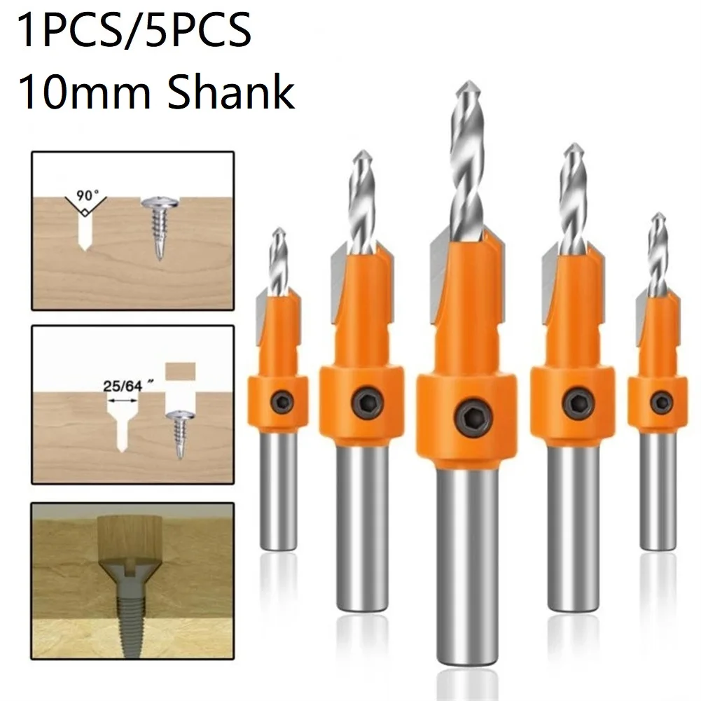 

1PCS/5PCS Router Bit 10mm Shank Hss Countersink Router Bit Screw Extractor Woodworking Milling Cutter 2.8x8mm/3x8mm/3.2x8mm