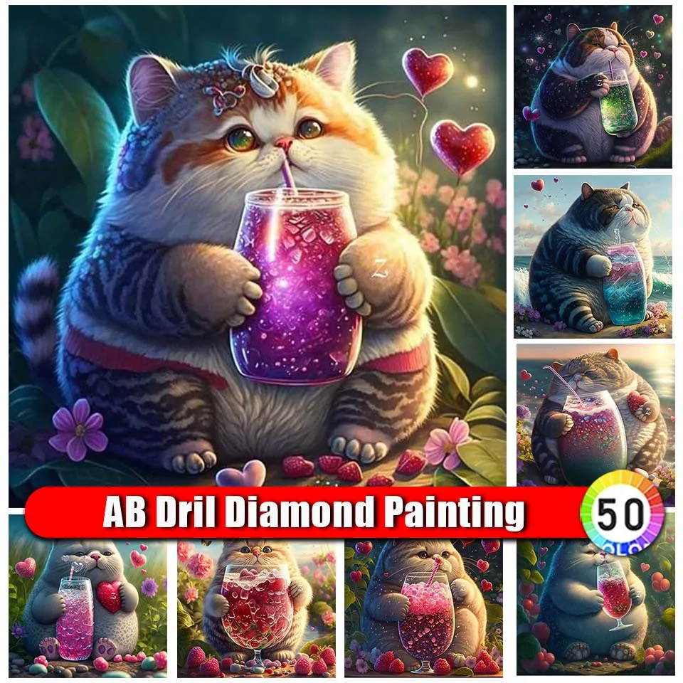 

Zipper Bag AB Diamond Painting Fat Cat Animal Full 5d Diamond Mosaic Cartoon DIY Embroidery Art Picture Cross Stitch Home Decor