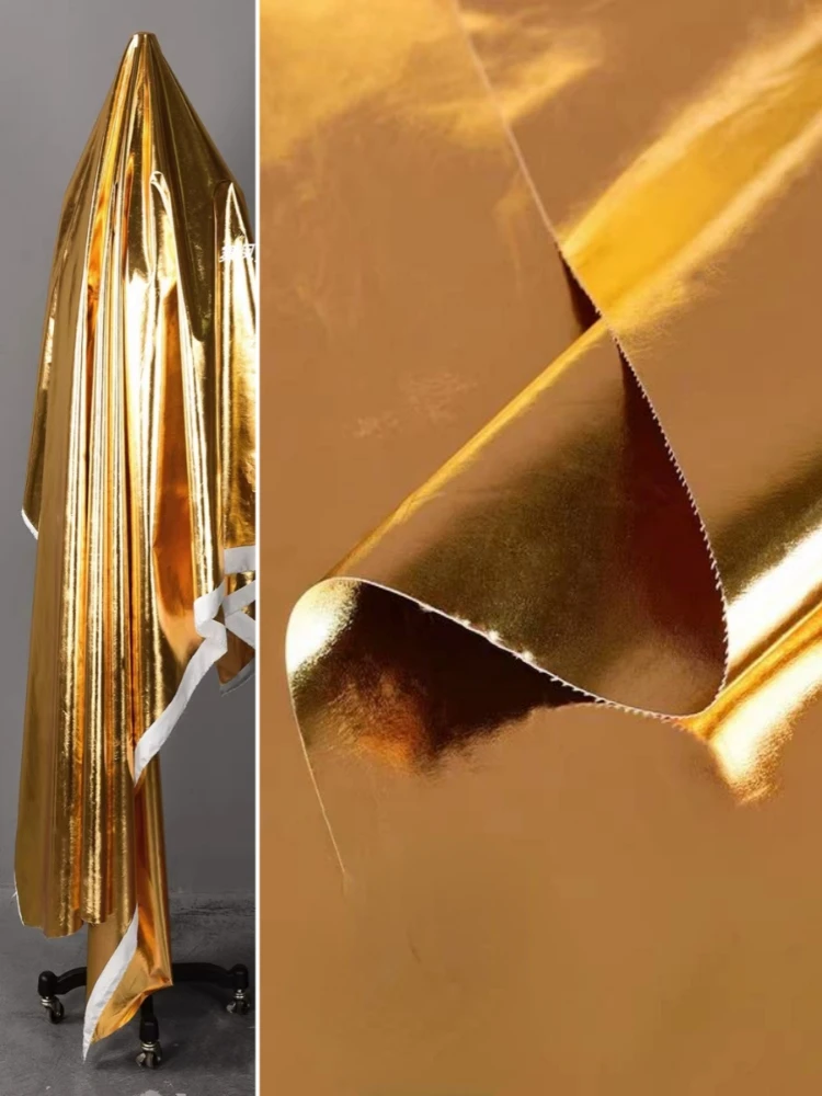 Двусторонняя блестящая золотистая ткань из искусственной кожи