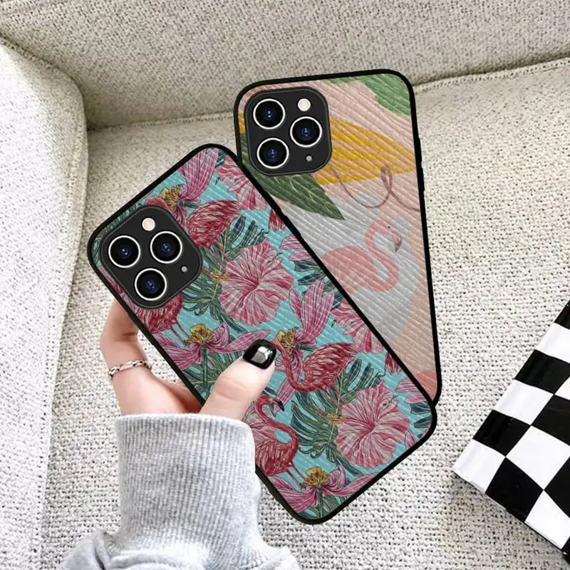 

FHNBLJ Flamingo Phone Case Hard Leather Case for iPhone 11 12 13 Mini Pro Max 8 7 Plus SE 2020 X XR XS Coque