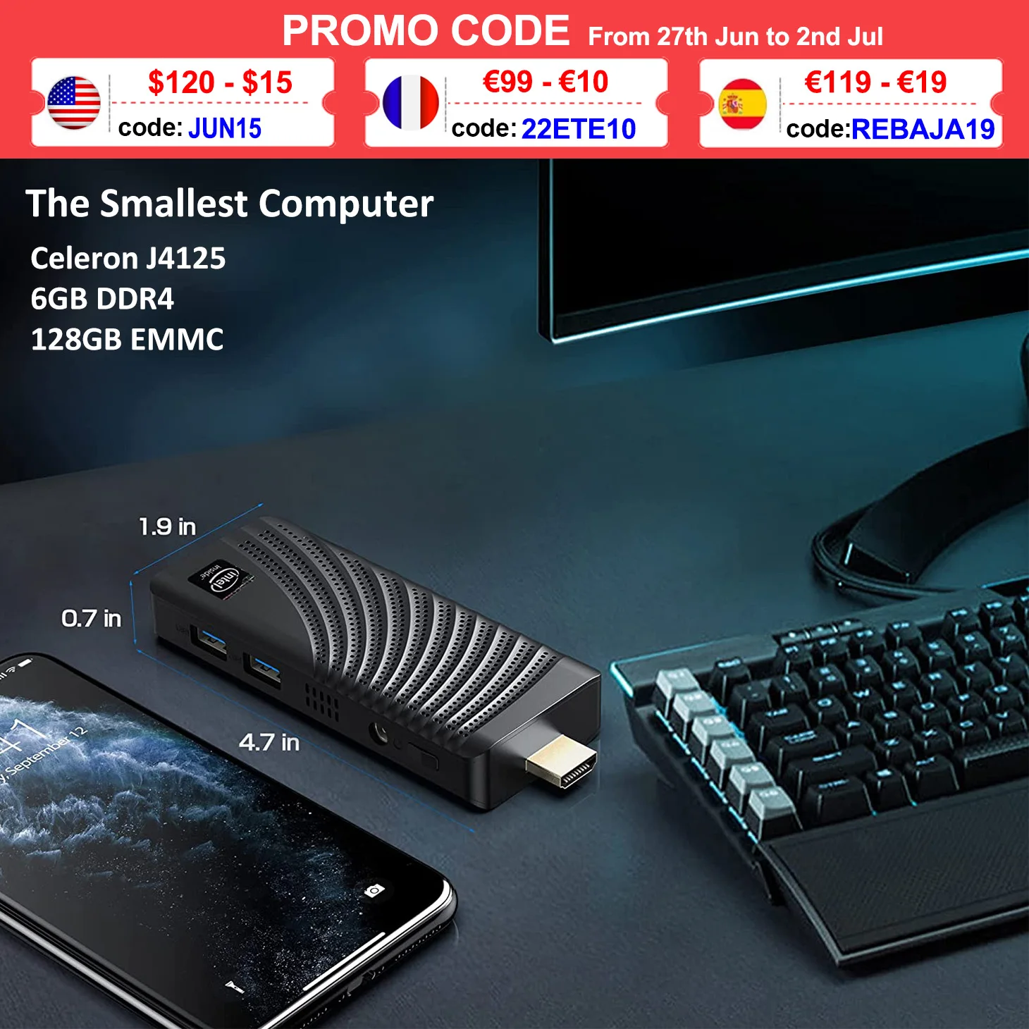 Мини-ПК WooYi T6 Pro Intel Celeron J4125 4 ядра 6 + 128 ГБ 4K HD Windows 10 11 | Компьютеры и офис