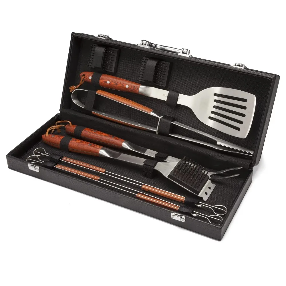 

Премиум-инструмент для гриля из 10 предметов-включает лопатку, щипцы, вилку, нож мясника, ножницы и 4 шпажки