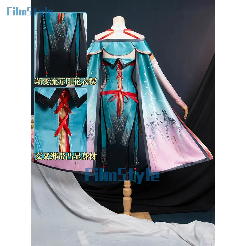 Wuthering волны чжэцзи косплей костюм парик платье униформа серьги головной убор