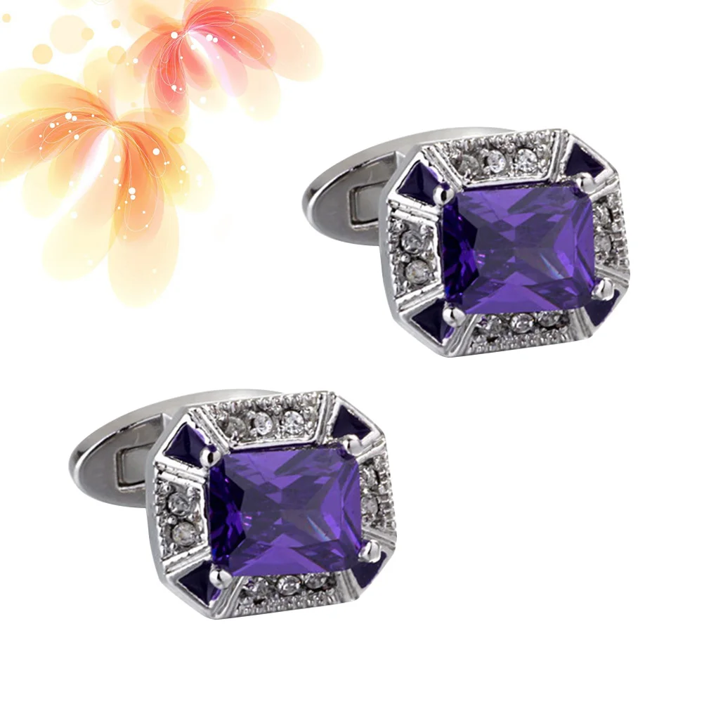 

1 Pair of Purple Zircon Cufflinks Business French Style Shirt Sleeve nail