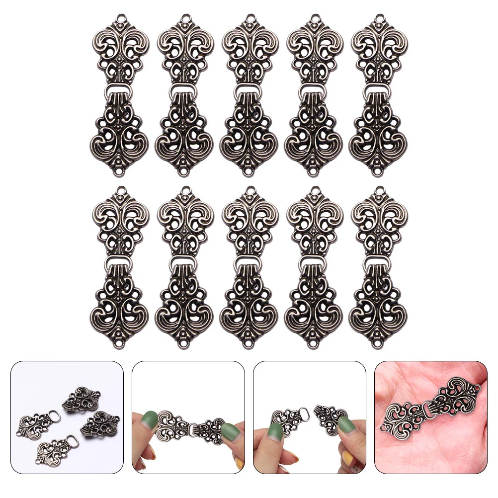 

10 Pairs Auspicious Cloud Pattern Hollow Buckle Vintage Buttons Crafts Ruffled Coat Clothing Fastener Snap Sew Buckles