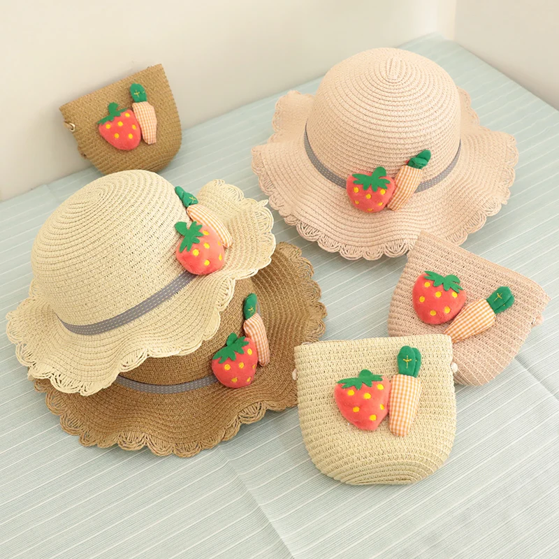 

Летние шляпы для маленьких девочек, головной убор для девочек, милая мультяшная декоративная шапка с фруктами, Детская шляпа от солнца для д...